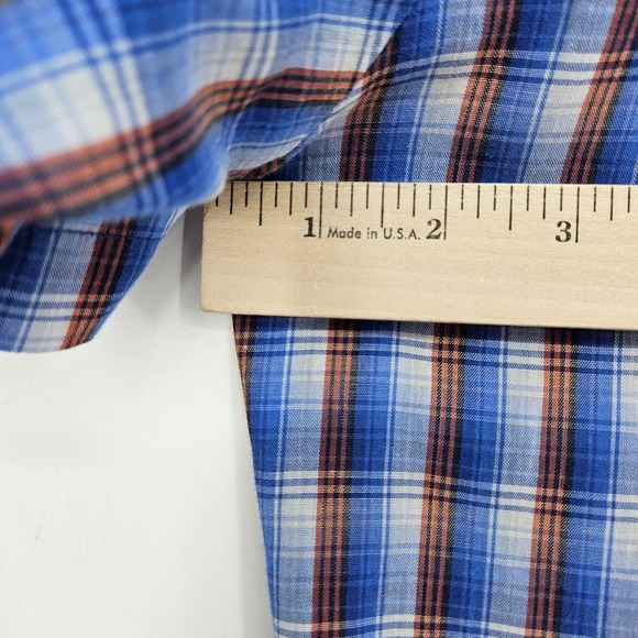 Wrangler Shirt Mens Medium Pearl Snap Western Short‎ Sleeve Rodeo Plaid Blue - Picture 9 of 11